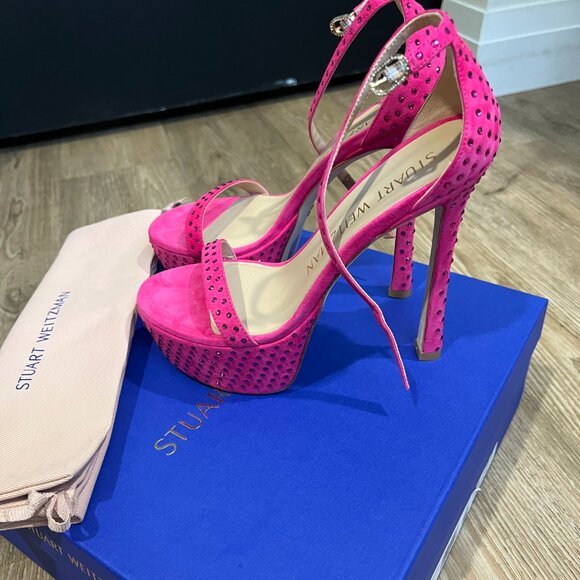 NEW Stuart Weitzman Nudistcurve Hollywood Shine Platform Sandal, Magenta, Size7B - Picture 3 of 9